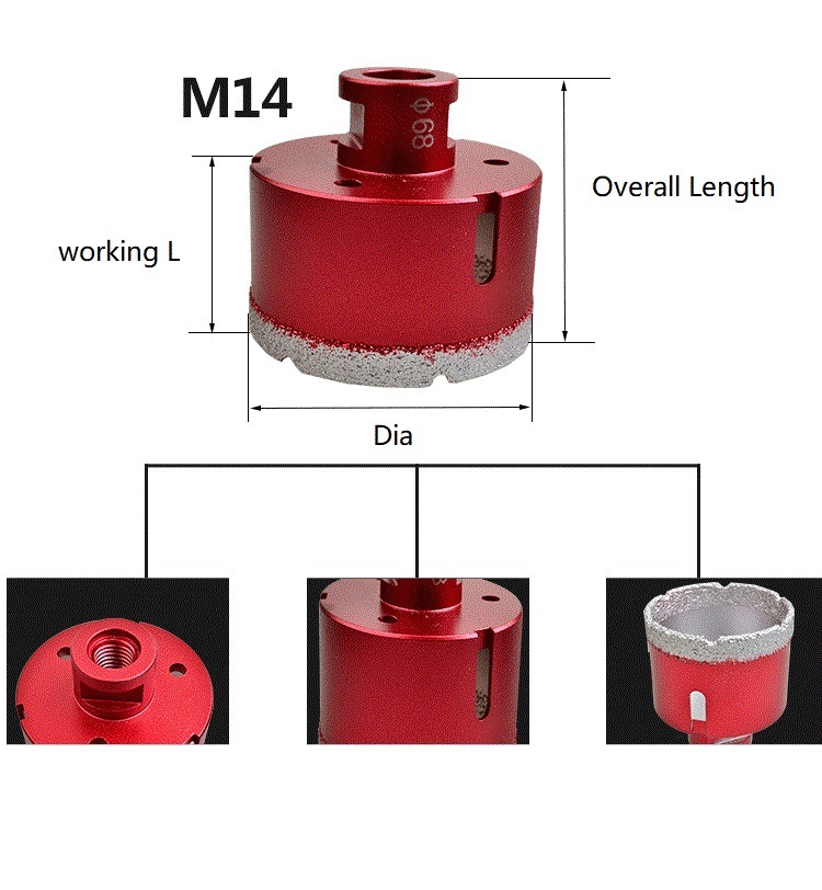vacuum Brazed Diamond Hole Saw with M14 Shank for Marble, Granite, Glass and Tiles etc (SED-DHS-VBM)