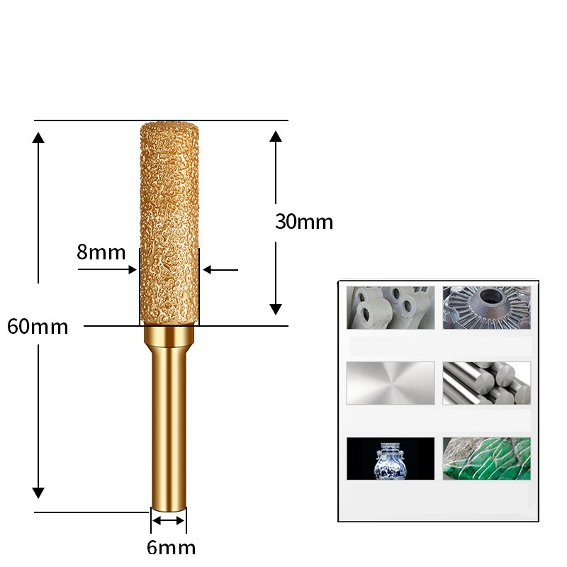 Cylinder Type Vacuum Brazed Diamond Mounted Points Diamond Burr Gold Coating (SED-MPVB-CG)