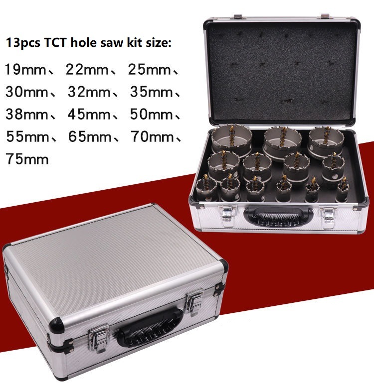 13PCS High Quality Tungsten Carbide Hole Cutter Tct Hole Saw Set in Box for Metal Cutting (SED-THS-S13)