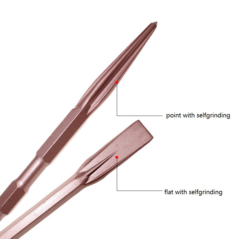 pH65A Selfgrinding Spade Chisels with Gold Coating for Stone or Concrete (SED-SCS-GP65)