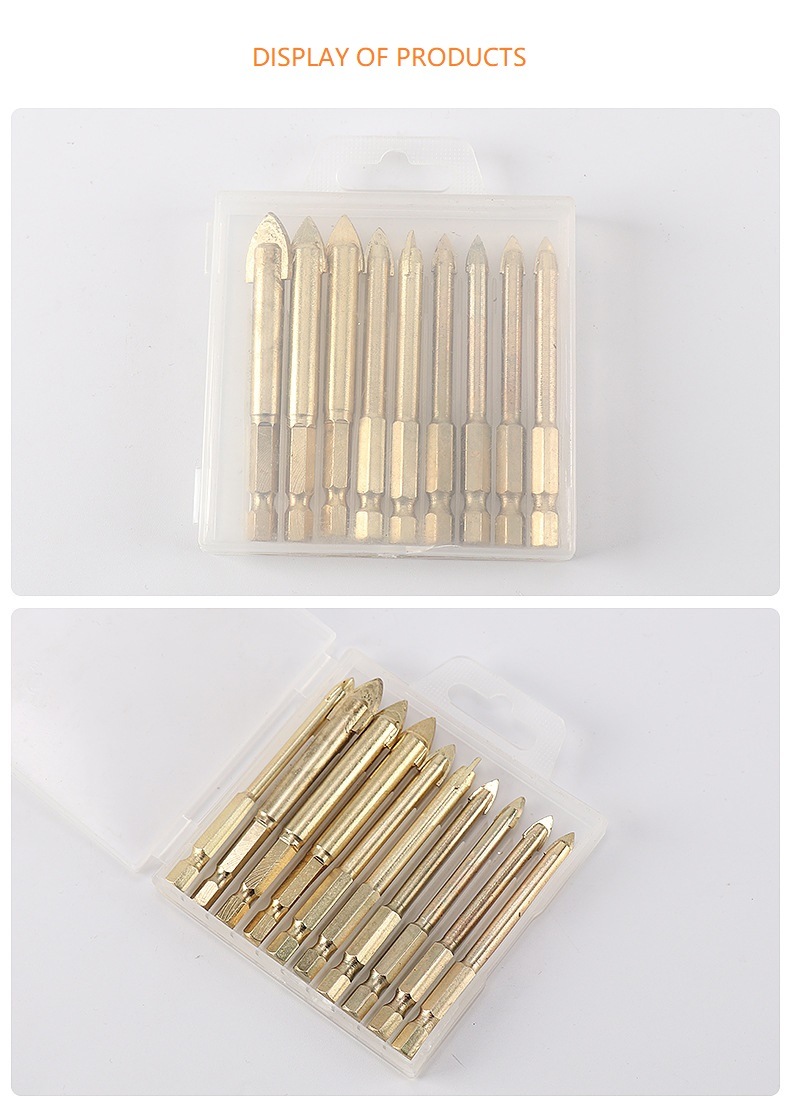 Hex Shank Carbide Cross Tips Multifunction Drill Bits with Tin-Coated for Cutting Stone, Concrete, Glass, Wood etc (SED-HC)