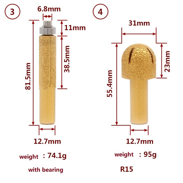 Vacuum Brazed Grinding Wheels Diamond Router Bit with Round Edge for Stones (SED-DRB-VBR)