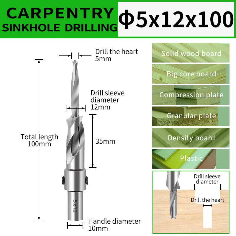 10PCS Carpentry Countersink Drill Step Drill Bits Counterbore Drill Bits Set (SED-CB-S10)