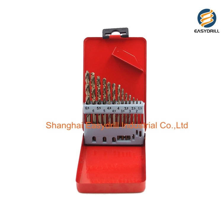 13PCS Inch Amber Fully Ground HSS Twist Drill Bit Set for Metal Stainless Steel Aluminium Hardened Iron Drilling in Metal Box (SED-DBS13-4)