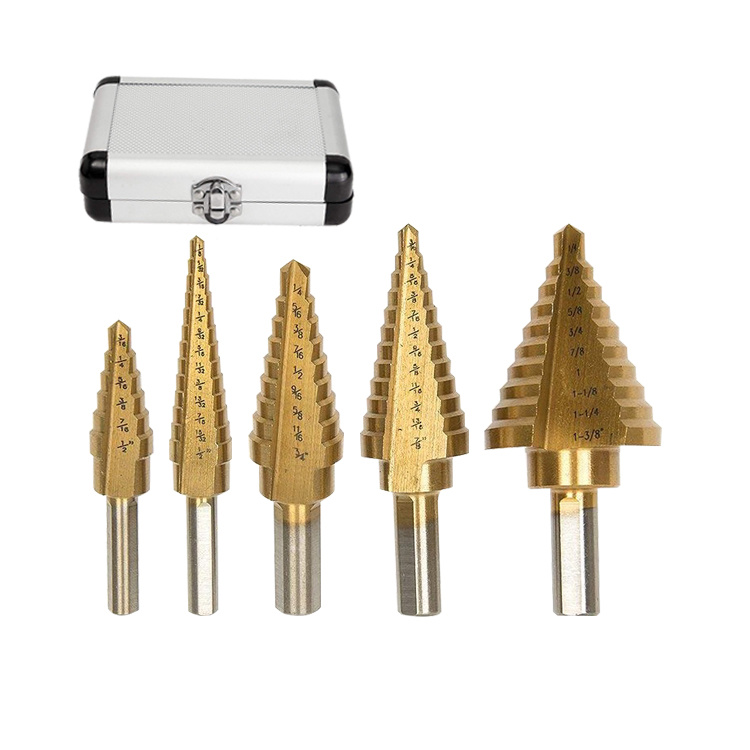 5PCS HSS Drills Set Inch Straight Flute Black and Gold HSS Step Drill Bit in Aluminum Case (SED-SD5-BG)