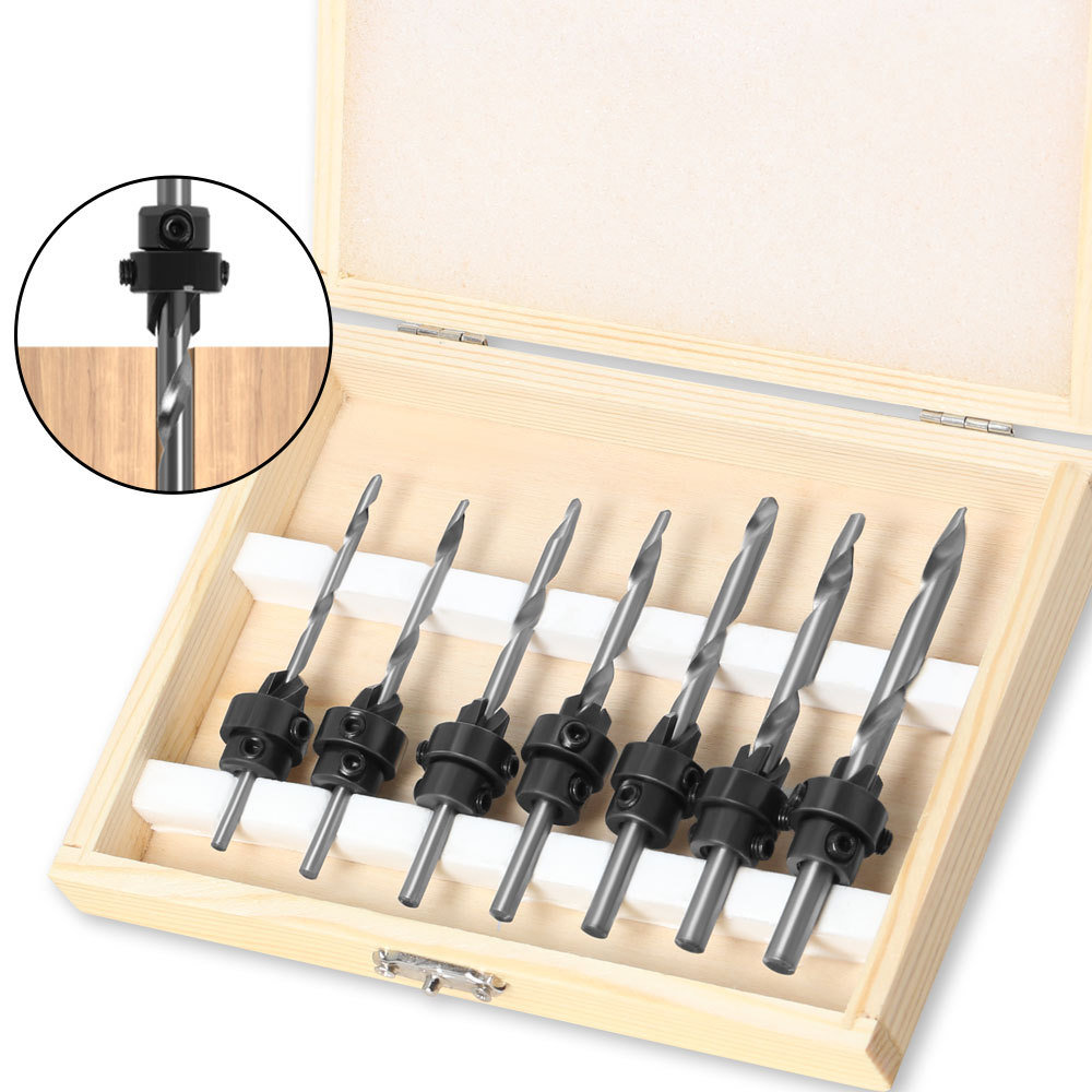 7PCS Coutersink Bits Wood Screw Drill Bits Set in Wooden Box (SED-WSB-S7W)