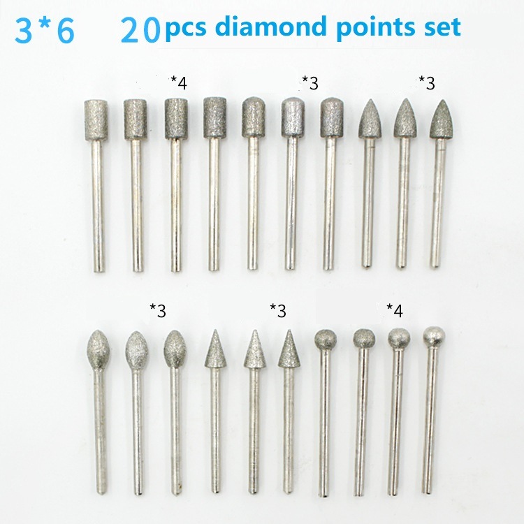 20PCS Electroplated Diamond Mounted Points Diamond Burrs Set in Box (SED-MPS-E20)