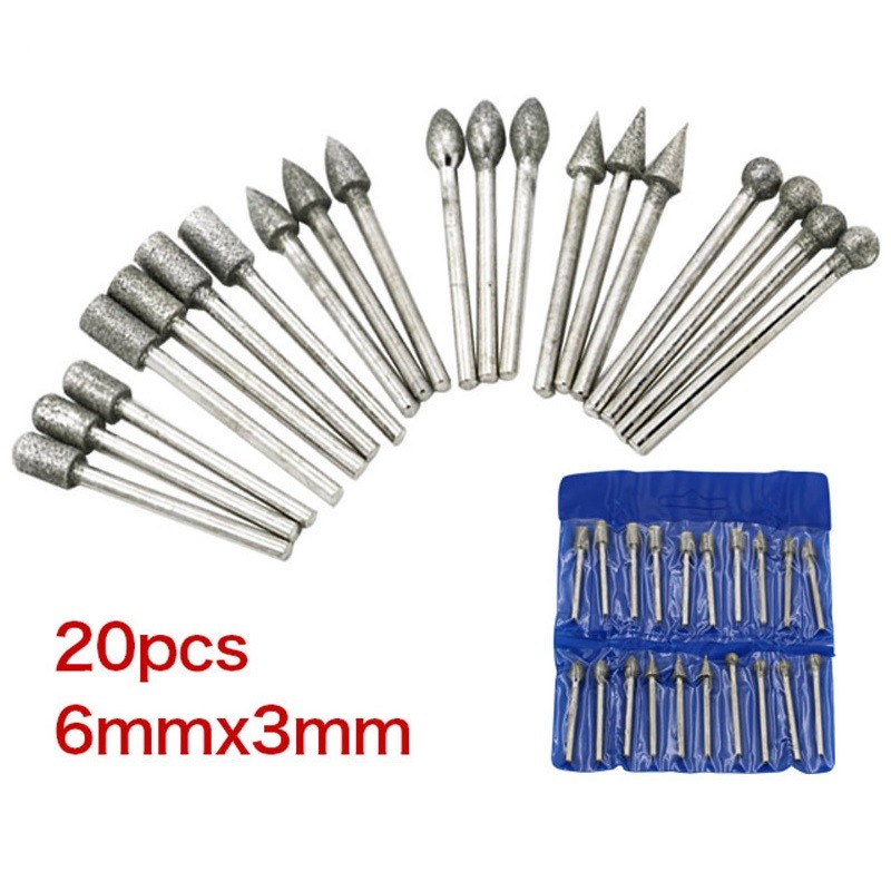 20PCS Electroplated Diamond Mounted Points Diamond Burrs Set in PVC Bag (SED-MPS-S20)