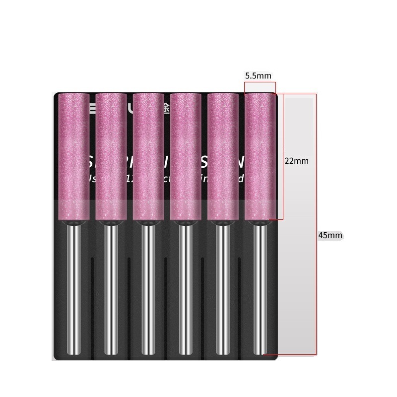 6PCS Cylinder Type Electroplated Diamond Burr/Diamond Mounted Points Set with Pink Coating (SED-MPS-PS6)