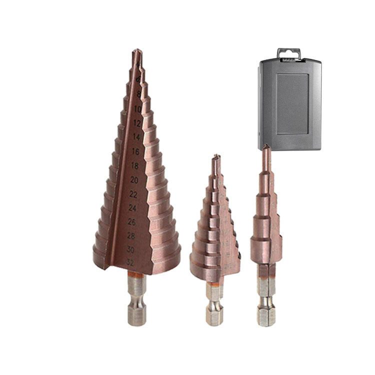 3PCS HSS Drills Set Tin-Coated Straight Flute HSS Step Drill Bits with Hex Shank (SED-SD3-TCS)