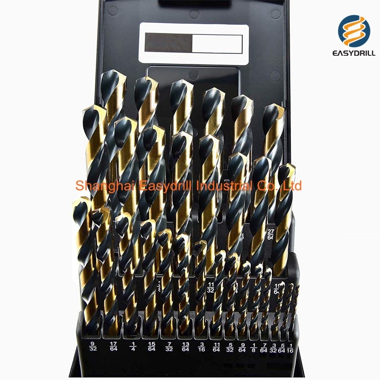 29PCS Inch HSS Drills Fully Ground Black and Amber Finish HSS Twist Drill Bits Set for Metal Stainless Steel Aluminium Drilling in Plastic Box (SED-DBS29-2)