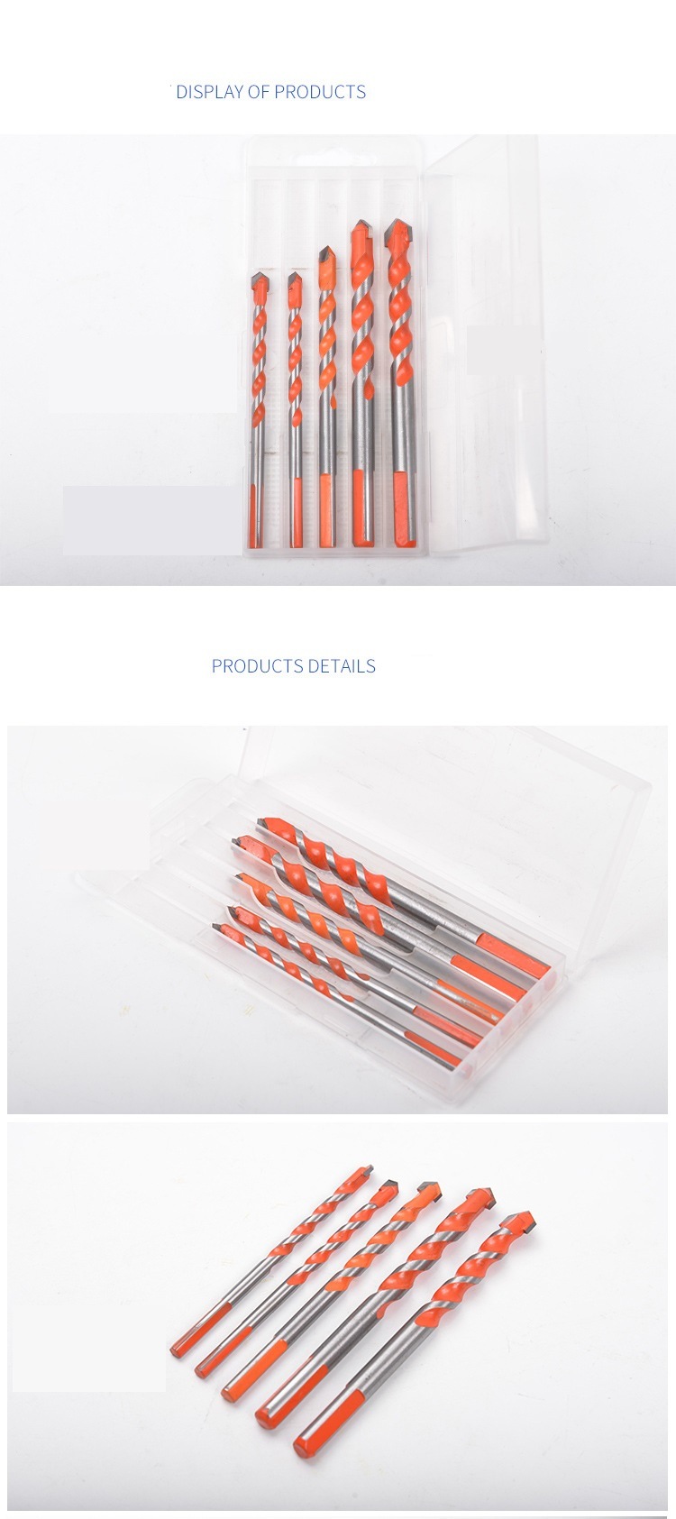 5PCS Drills Set Carbide Tip Multifunction Drill Bits Set with Red Flute Coating for Drilling Stone, Concrete, Wood, Plastic, Brick and Tiles (SED-MTD-S5R)