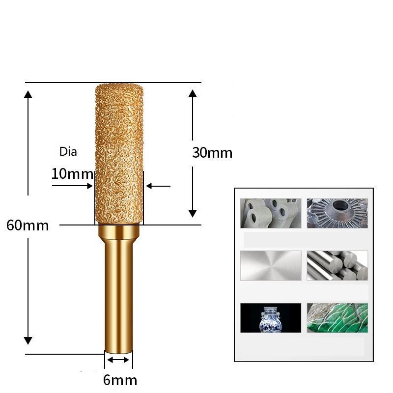 Cylinder Type Vacuum Brazed Diamond Mounted Points Diamond Burr Gold Coating (SED-MPVB-CG)