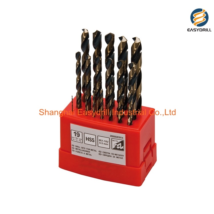 19 PCS HSS Drills Set Metric DIN338 Titanium HSS Twist Drill Bit Set for Metal Stainless Steel Aluminium Wood Drilling in Plastic Box (SED-DBS19-1)