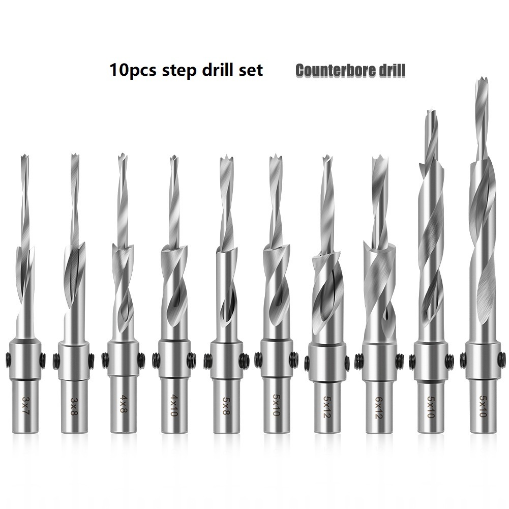 10PCS Carpentry Countersink Drill Step Drill Bits Counterbore Drill Bits Set (SED-CB-S10)