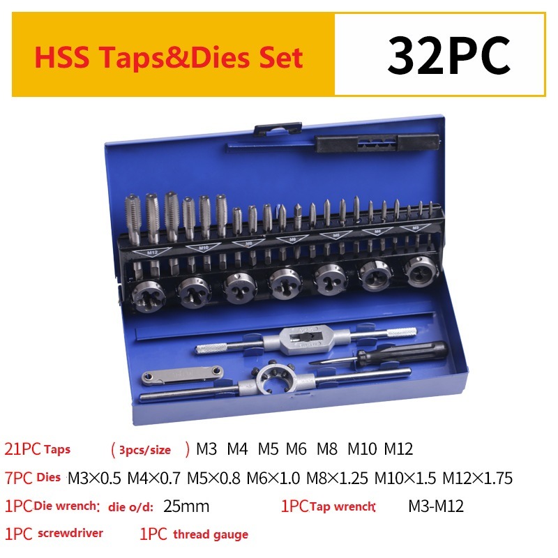32PCS HSS Hand Taps&Dies Set (SED-TDS32)