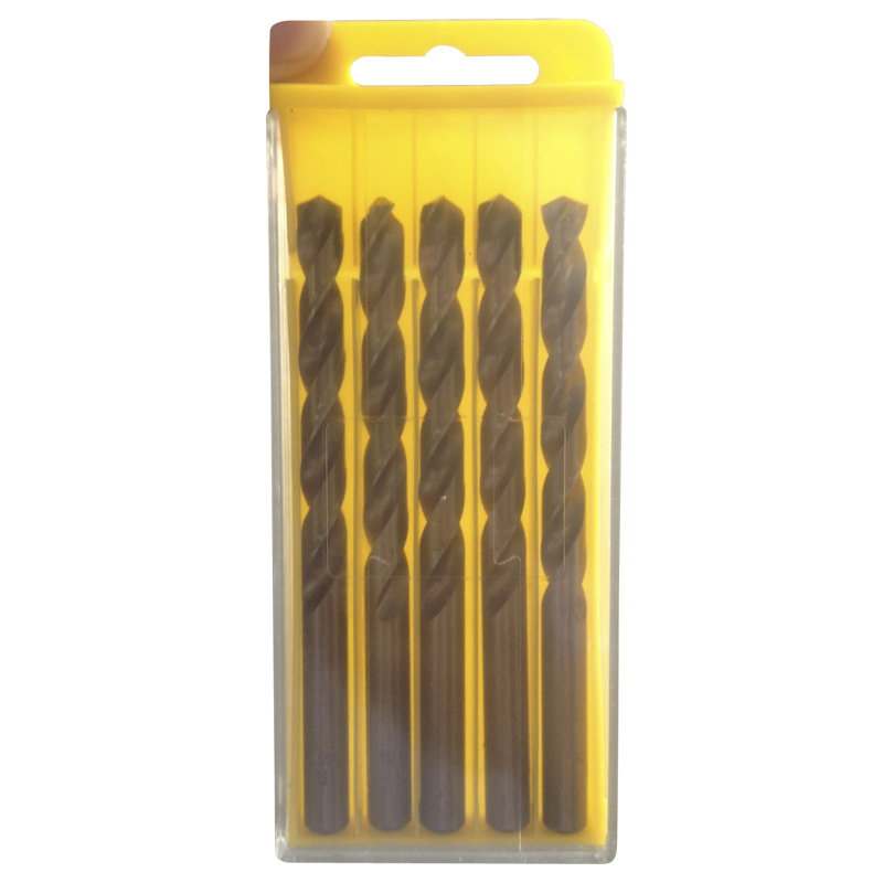 5PCS Amber Color HSS Jobber Drills Set HSS M2 Twist Drill Bits Set with Plastic Box (SED-DBS5)