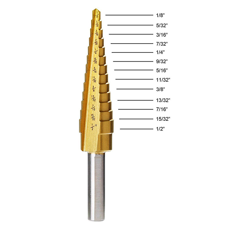 3PCS HSS Drills Set Metric Three Flat Shank Straight Flute Tin-Coated HSS Step Drill Bit Set for Sheet Tube Metal Drilling in Plastic Box (SED-SD3-FSSF)