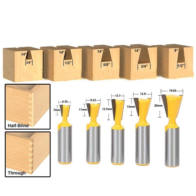 5PCS Dovetail Woodworking Milling Cutter Wood Router Bits Set with 8mm Shank (SED-RB-S5D)