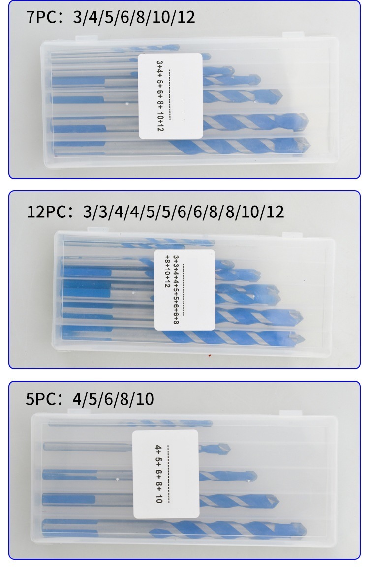 8PCS Drills Set Carbide Tip Multifunction Drill Bits Set with Blue Flute Coating for Drilling Stone, Concrete, Wood, Plastic, Brick and Tiles (SED-MTD-S8B)