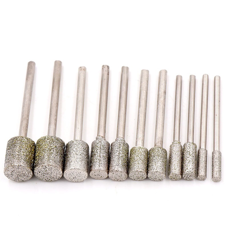 12PCS Cylinder Type Electroplated Diamond Burrs/Diamond Mounted Points Set with Silver Coating (SED-MPES12)