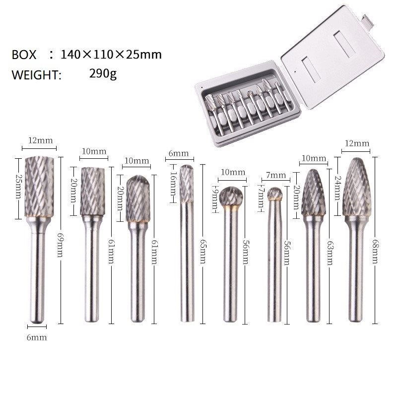 8PCS Power Tools Accessories Carbide Rotary Files Tungsten Carbide Burrs Set (SED-RBS8)