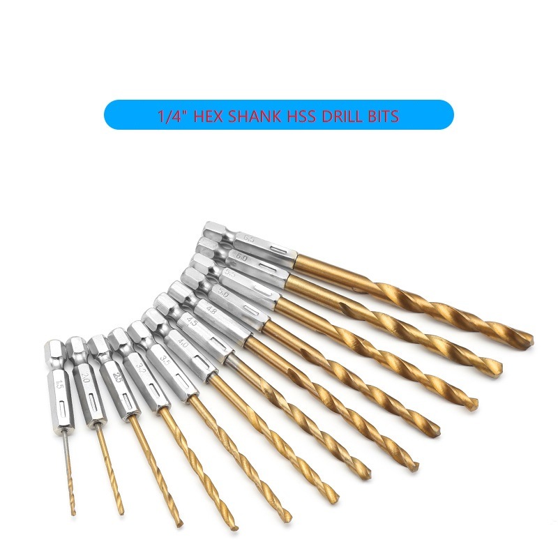 1/4 Inch Hex Shank HSS Jobber Drill Bit Titanium Coated Finish Hex Shank HSS Twist Drills (SED-HHS)