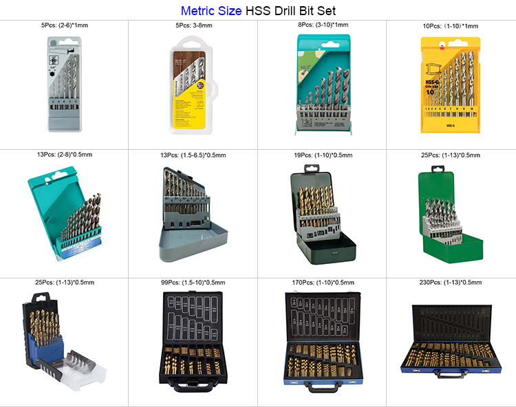 25PCS HSS Drills DIN338 Tripartite Shank Amber Flat Shank HSS Twist Drill Bits Set in Metal Box (SED-DBS25-5)
