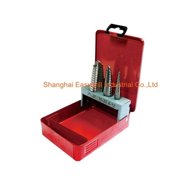 3PCS HSS Drills Set Metric 3 Flats Shank Straight Flute Cobalt Coated HSS Step Drill Bit Set for Metal Tube Sheet Drilling in Plastic Box (SED-SD3-SFC)