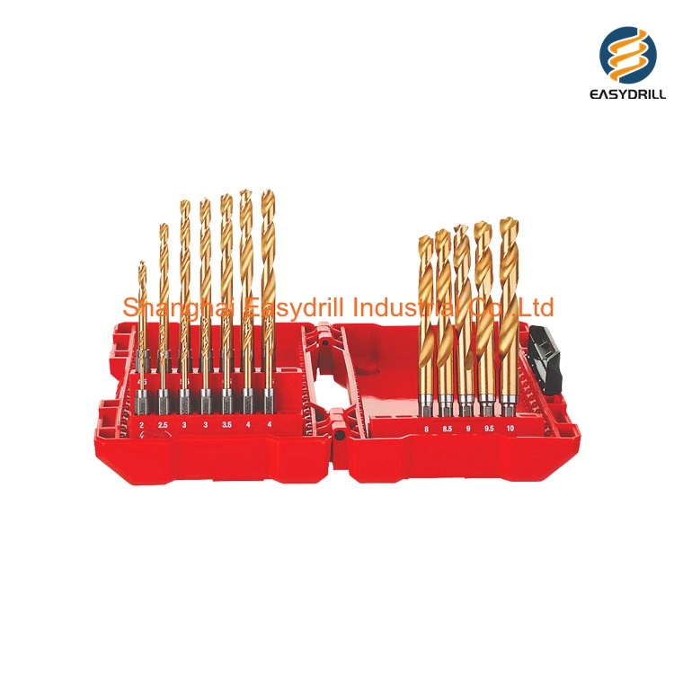 19PCS Metric Hex Shank Titanium HSS Jobber Drills HSS Twist Drill Bits Set for Metal in Blister Card (SED-DBS19-3)