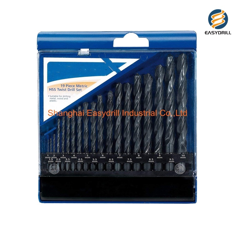 19 PCS HSS Drills Set Metric DIN338 Titanium HSS Twist Drill Bit Set for Metal Stainless Steel Aluminium Wood Drilling in Plastic Box (SED-DBS19-1)