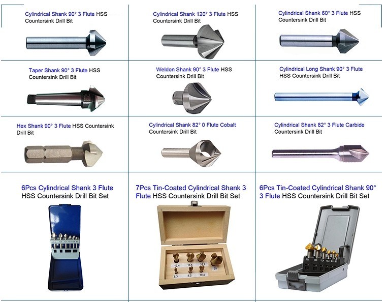 5PCS Tri-Flat Shank 82 Degree 5 Flutes HSS Countersink Drill Bit Set for Metal Deburring (SED-CS5F-5FS)