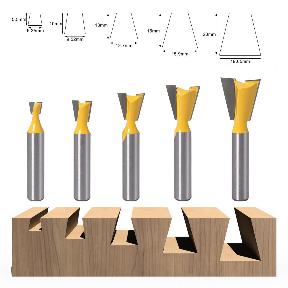 5PCS Dovetail Woodworking Milling Cutter Wood Router Bits Set with 8mm Shank (SED-RB-S5D)