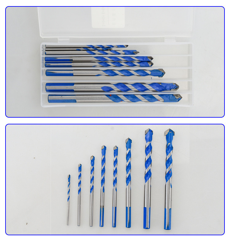 8PCS Drills Set Carbide Tip Multifunction Drill Bits Set with Blue Flute Coating for Drilling Stone, Concrete, Wood, Plastic, Brick and Tiles (SED-MTD-S8B)