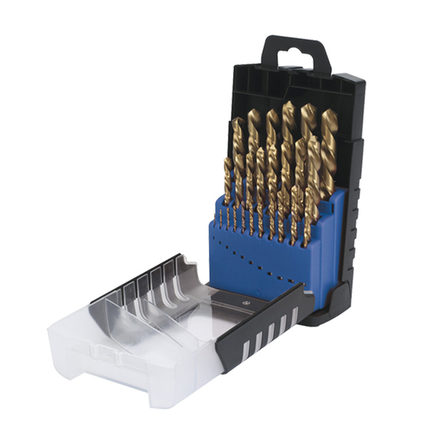 25PCS DIN338 Amber HSS Co Jobber Drills HSS Cobalt Twist Drill Bits Set with Metal Box (SED-DBS25-4)