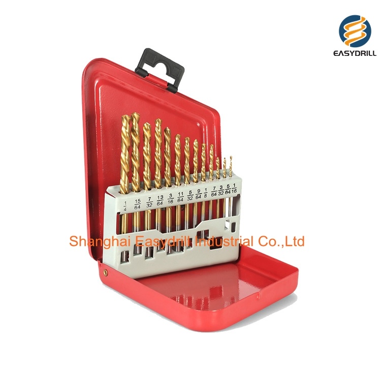 13PCS HSS Drills HSS Left Hand Tin-Coated Twist Drill Bit Set for Metal Drilling with Metal Box (SED-LDBS13-2)