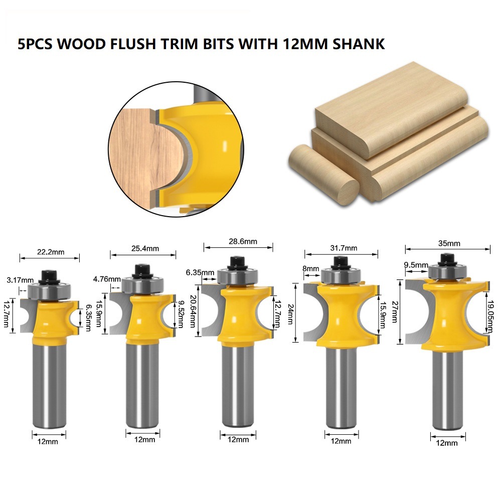 Half Round Woodworking Flush Trim Bits Wood Router Bits Set Wood Hole Cutter (SED-FT-HR)