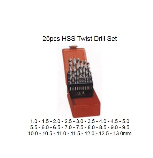 25PCS HSS Drills DIN338 Bright White HSS M2 HSS Twist Drill Bits Set with Metal Box (SED-DBS25-1)