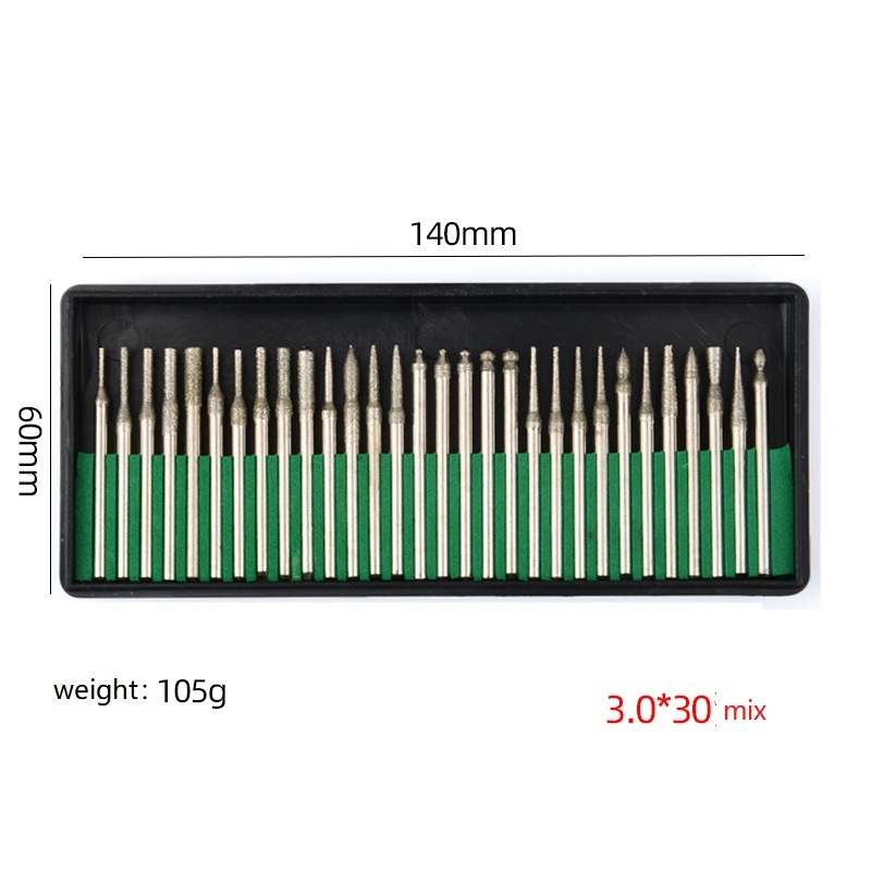 30PCS Diamond Tools Diamond Points Electroplated Diamond Burrs Set in Box (SED-DBS-S30)