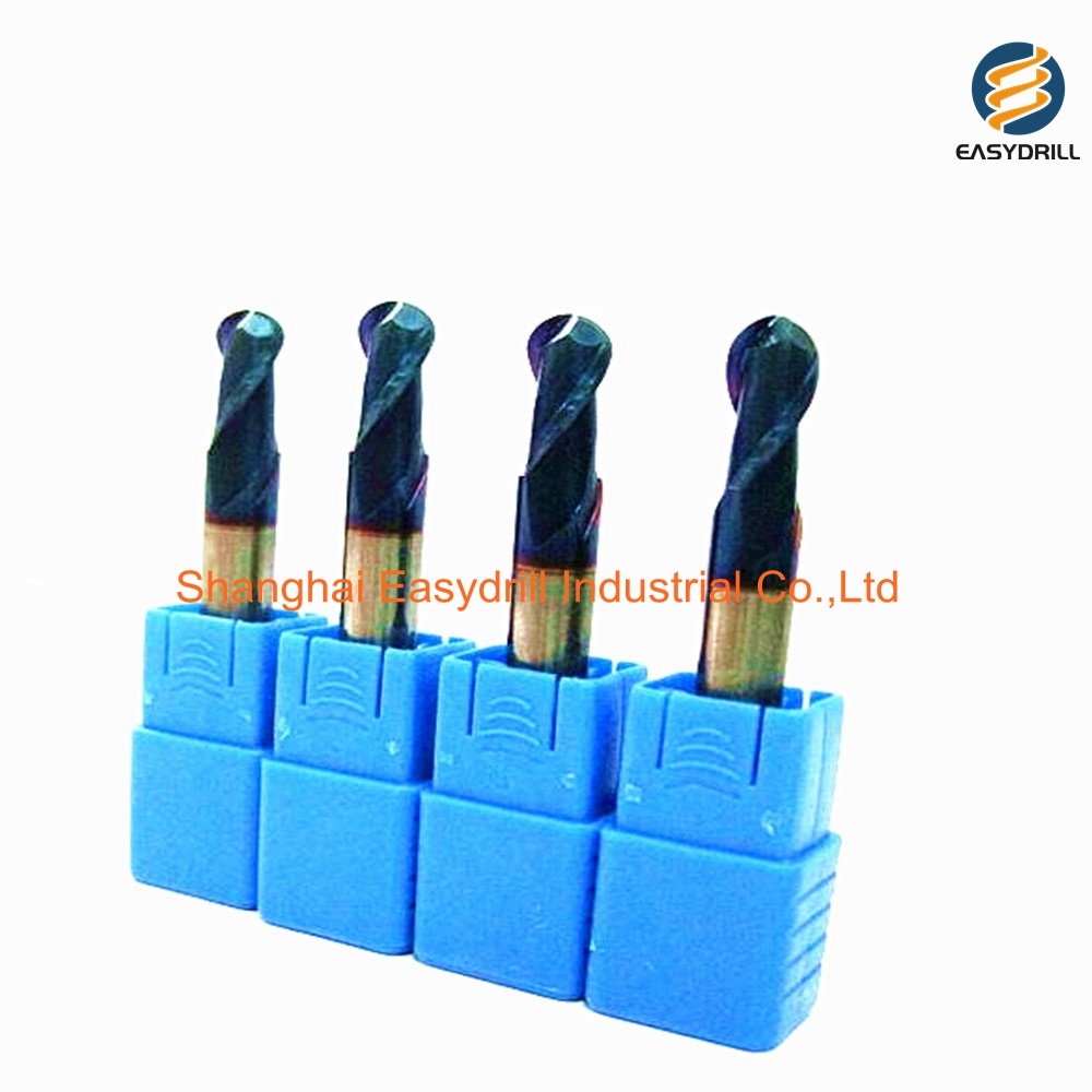 HRC65 Tunsten Carbide Milling Cutter Nano Blue Coating Ball Nose End Mill for Stainless Steel