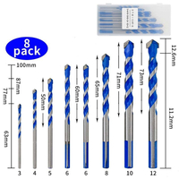 8PCS Drills Set Carbide Tip Multifunction Drill Bits Set with Blue Flute Coating for Drilling Stone, Concrete, Wood, Plastic, Brick and Tiles (SED-MTD-S8B)