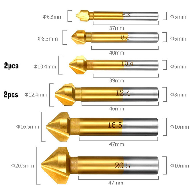 8PCS Cylindrical Shank 90 Degree 3 Flute HSS Countersink Drill Bit Set for Metal (SED-CS3F-8)