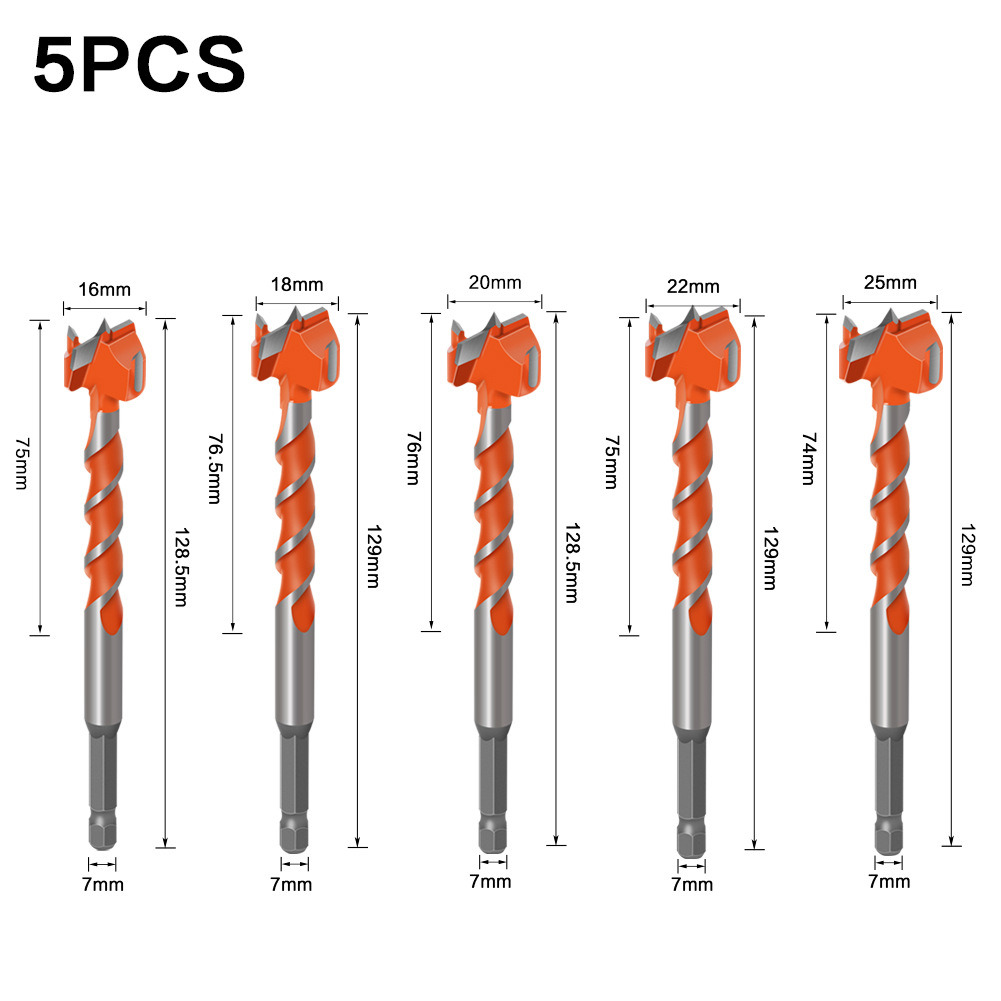 5PCS Drills Set Carbide Tips Hex Shank Forstner Wood Twist Drill Bits with Exstension Length (SED-FDB-ELH)
