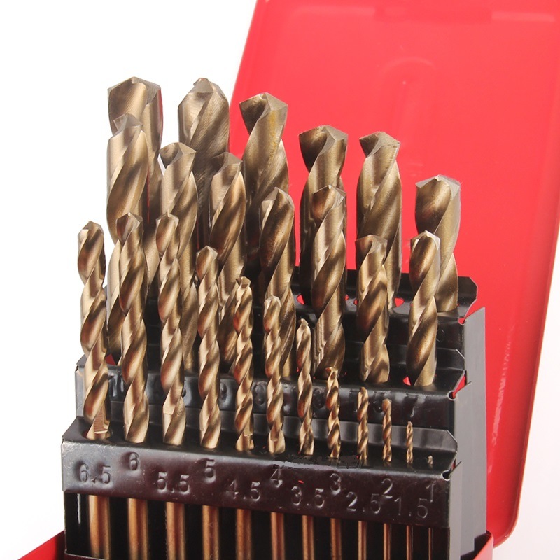 25PCS DIN338 Tin-Coated HSS G Jobber Drill HSS Twist Drill Bits Set with Metal Box (SED-DBS25-3)