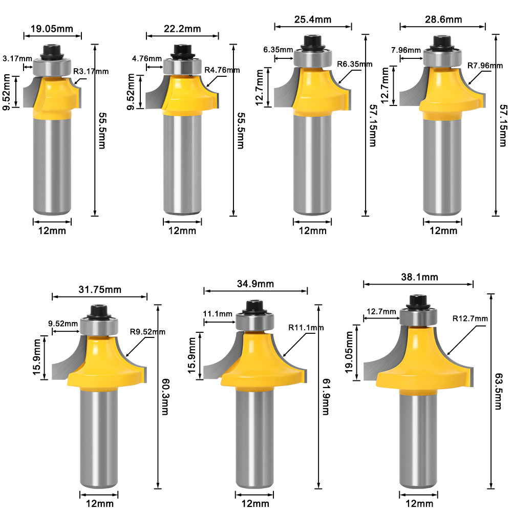 Round Edge Woodworking Flush Trim Bits Wood Router Bits Set Wood Hole Cutter (SED-FT-RE)