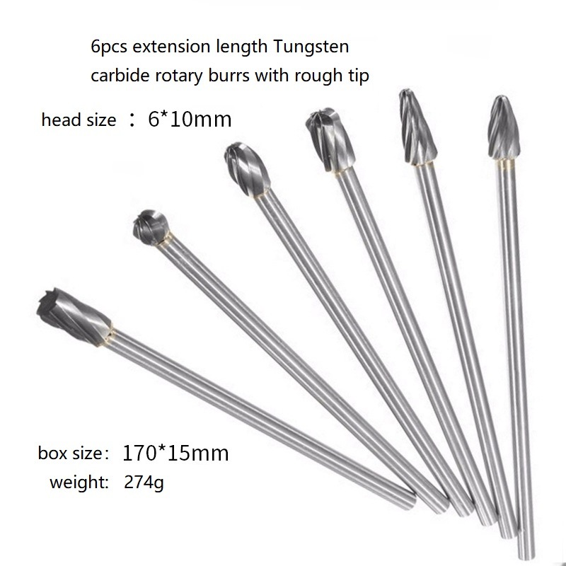 6PCS Extension Length Tungsten Carbide Burrs Set (SED-RB-S6E)
