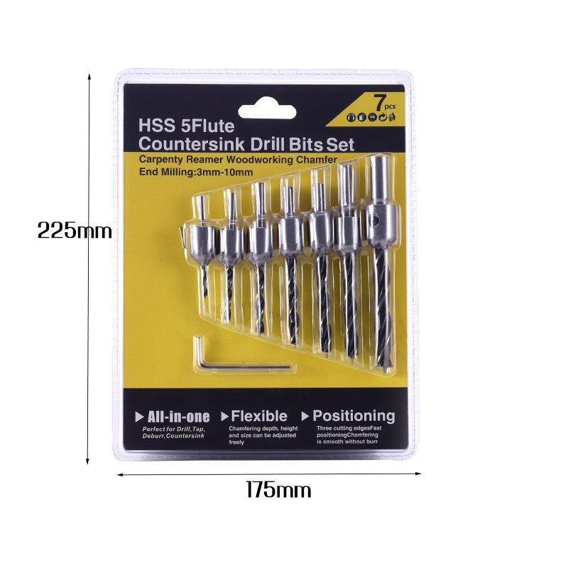 7PCS HSS Countersink Drill Bits Set with Hex Wrench (SED-CSD-S7)