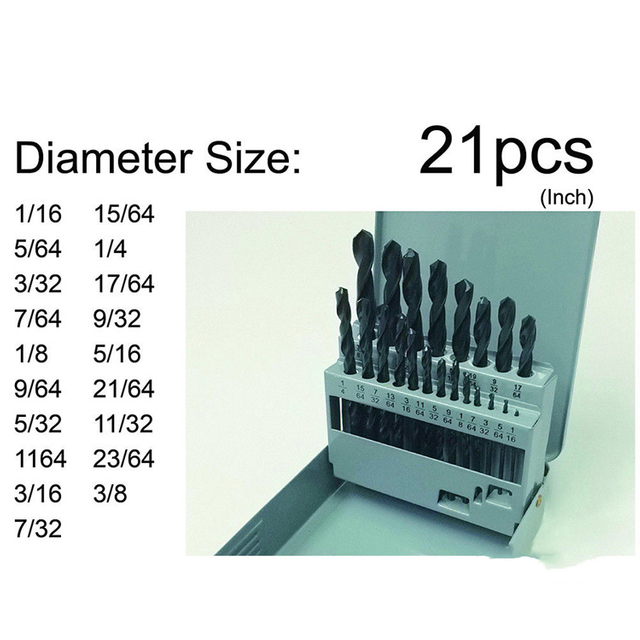 21PCS Metric DIN338 Black Oxide HSS Twist Drill Bits Set for Metal in Plastic Box (SED-DBS21-1)