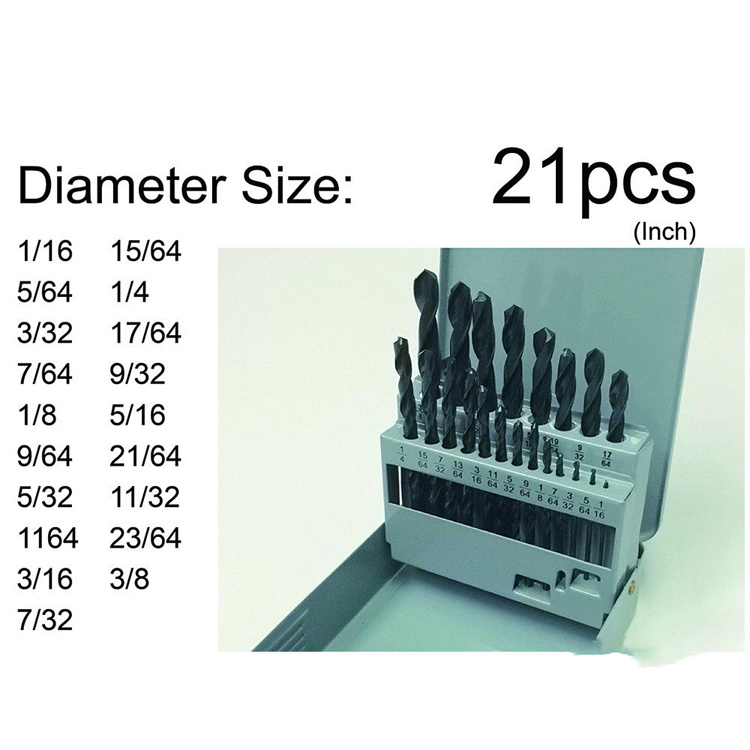 21PCS Metric DIN338 Black Oxide HSS Twist Drill Bits Set for Metal in Plastic Box (SED-DBS21-1)
