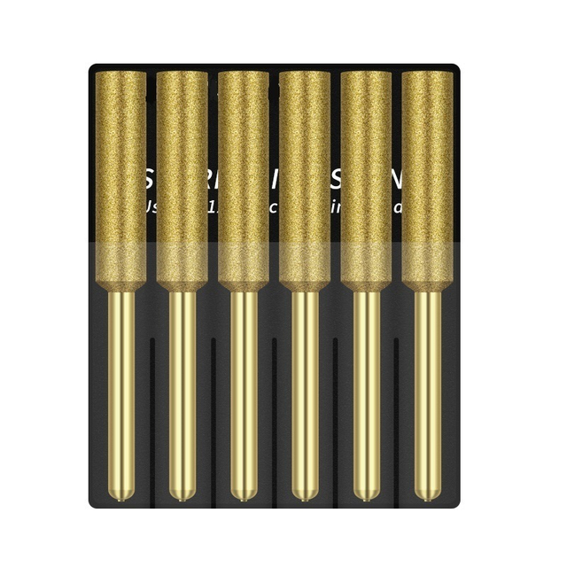 6PCS Cylinder Type Electroplated Diamond Burrs/Diamond Mounted Points Set with Gold Coating (SED-MPS-GS6)